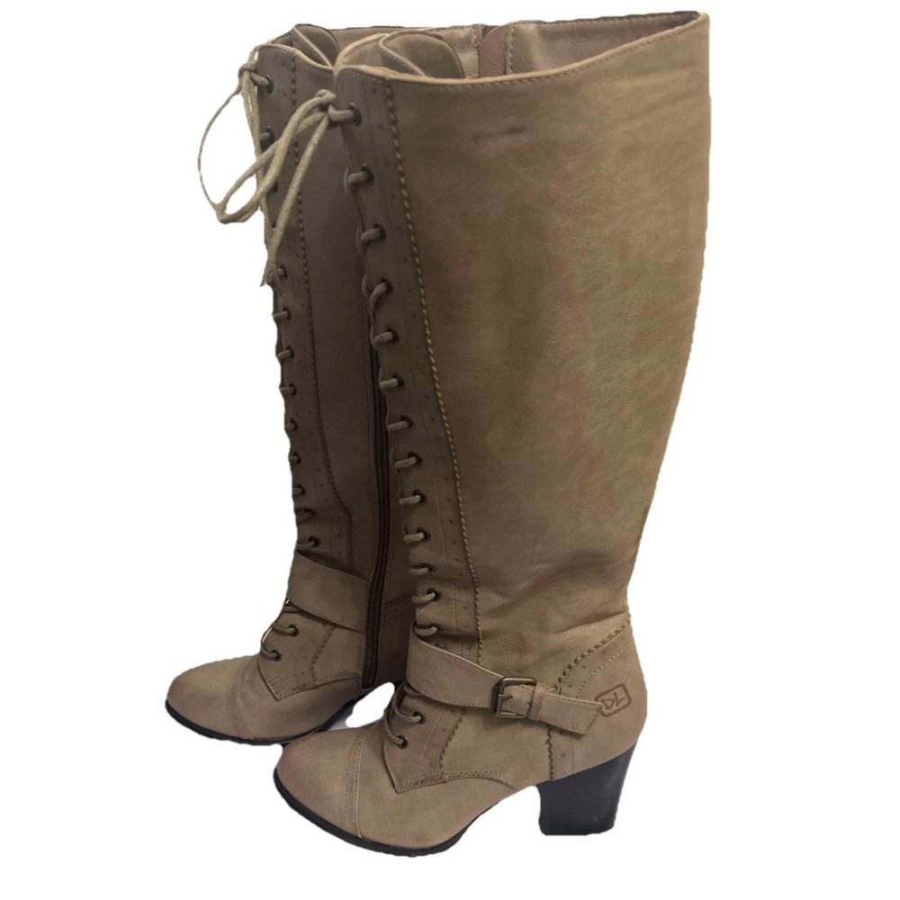 DIRTY LAUNDRY Size 8 Knee High Boots Heels Lace Up Zip Buckle
